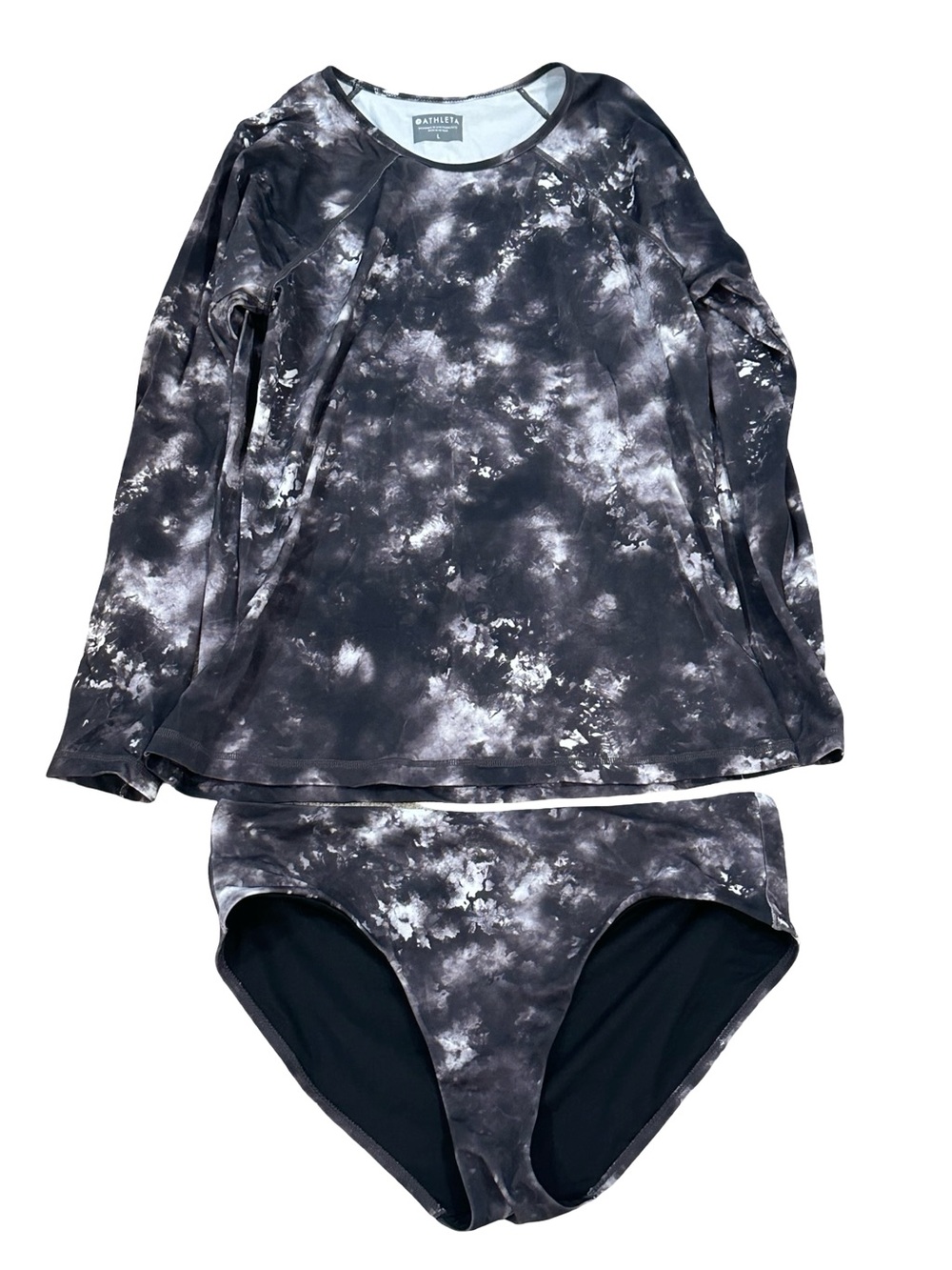 Athleta Women’s Large Black & Gray Tie-Dye Long Sleeve Rashguard Swim Set
